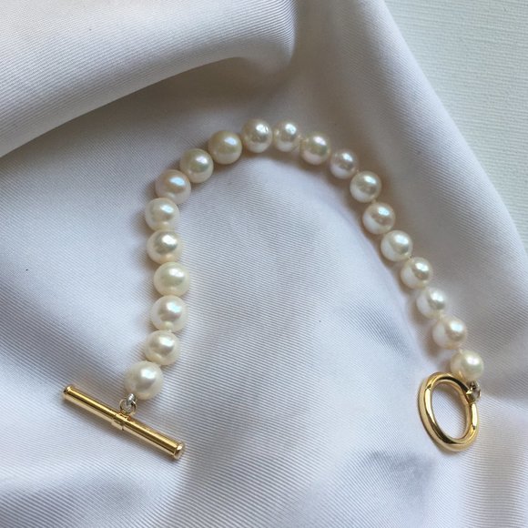 Freshwater Pearls Bracelet Gold Plated Toggle - Picture 5 of 5